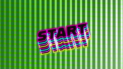 digital animation of neon start text with shadow effect against stripes on green background