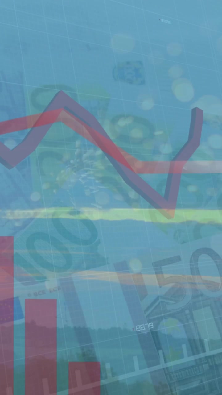 Animation of graphs over moving dots and euro banknotes