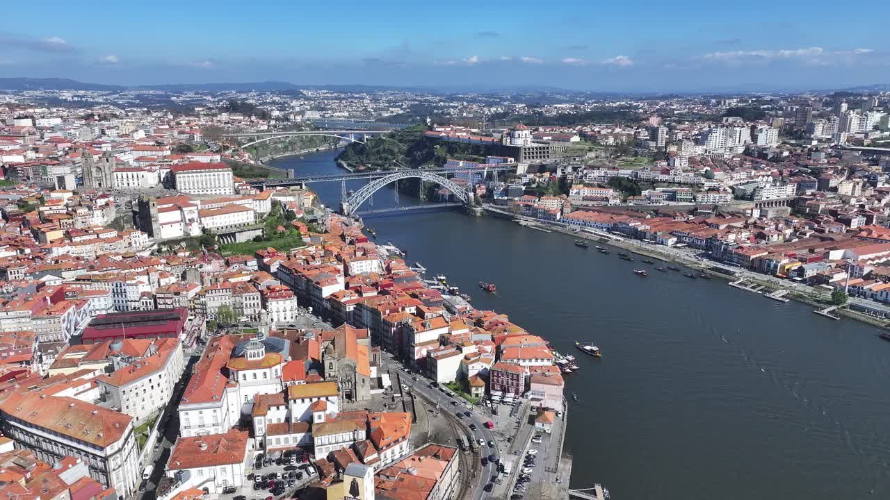 Porto Skyline At Porto In District Of Porto Portugal. Coastal Landscape. Douro River. Ribeira Pier Cityscape. Porto Skyline In Portugal. Portugal Skyline. Travel Landscape.