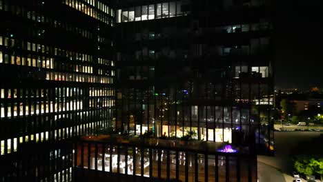 aerial viev of night cityscape with illuminated streets of katowice city