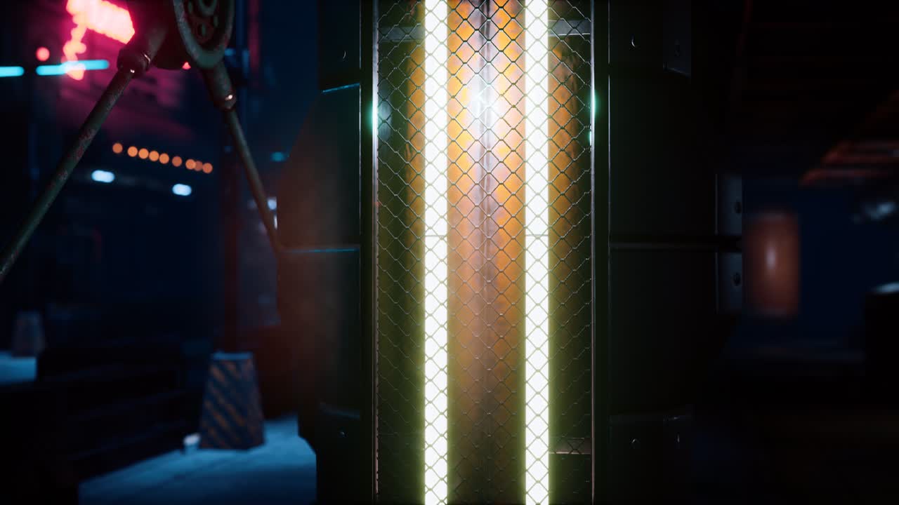 calle futurista con brillo de neón por la noche