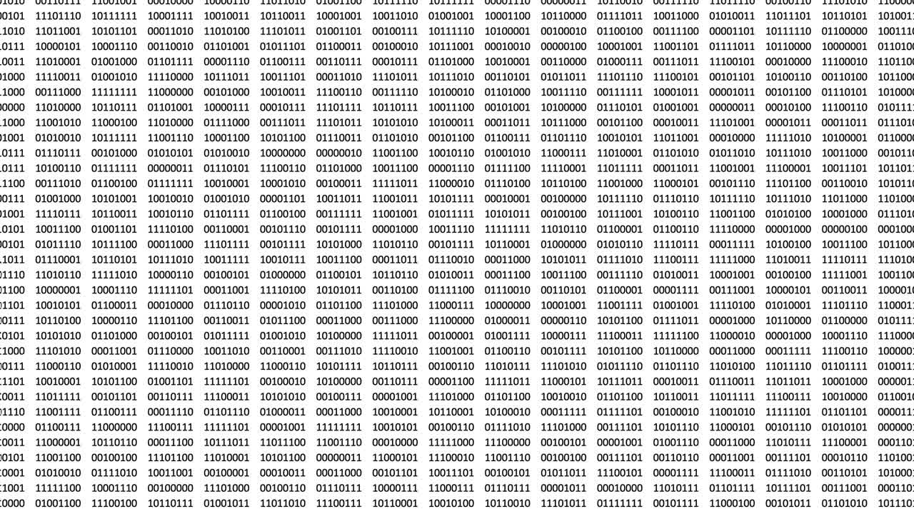 Animated digital bits and bytes on a computer screen.