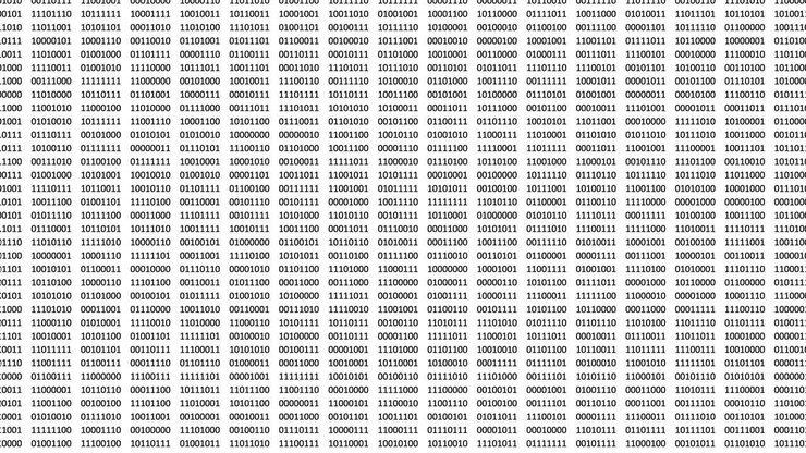Animated digital bits and bytes on a computer screen.