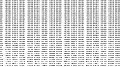 Animated digital bits and bytes on a computer screen.