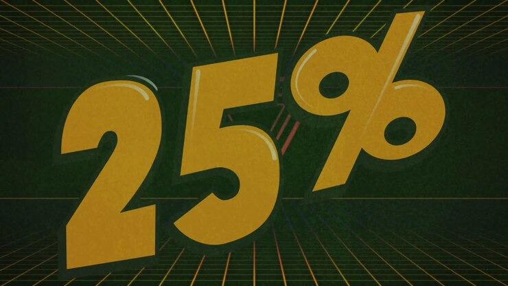 25 per cento di vendita banner di testo contro la forma di triangolo su sfondo verde grunge