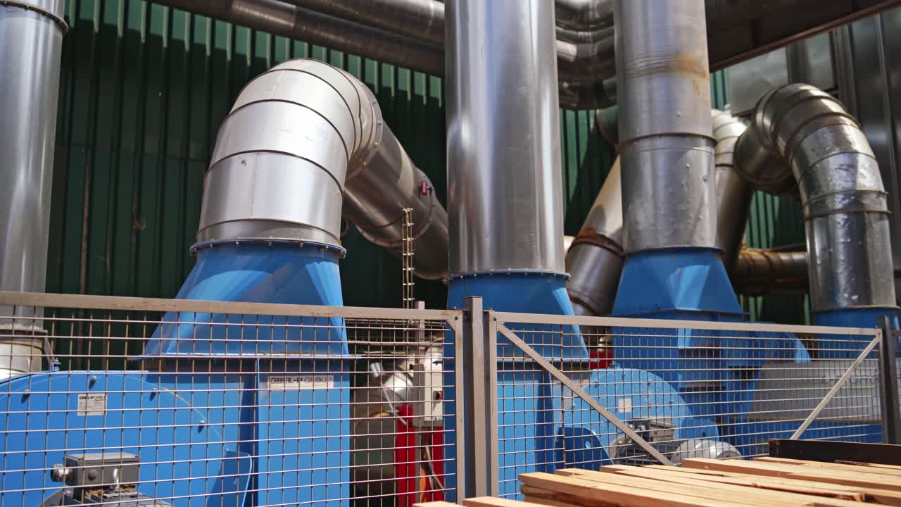 System of ventilating pipes. Construction outside the plant. Closeup.