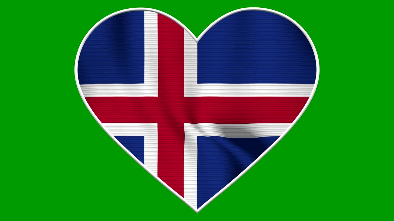 Iceland Heart Love Flag Loop - Realistic 4K flag waving in the wind. Seamless loop with highly detailed fabric texture