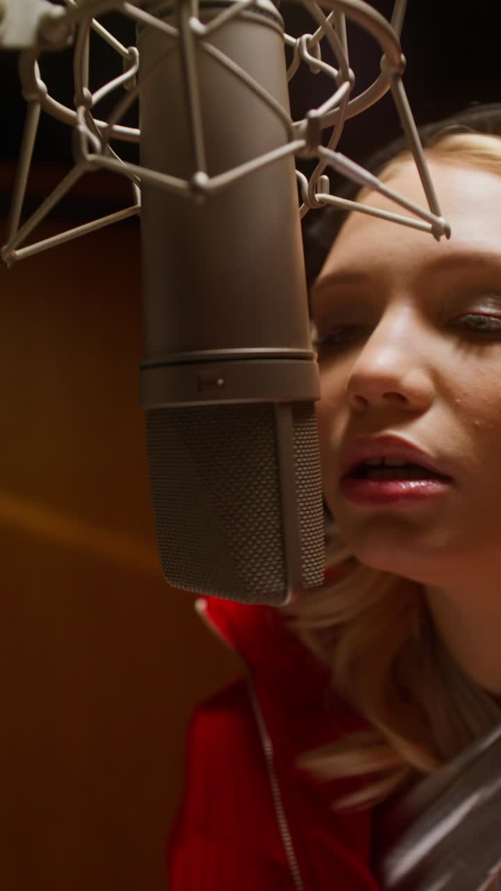 Donna che canta in uno studio di registrazione