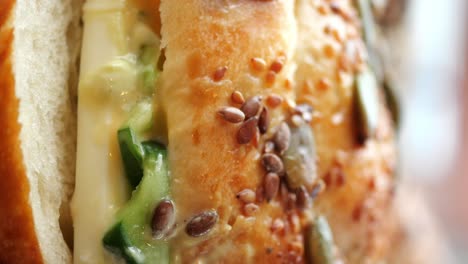 close-up of a delicious bagel sandwich