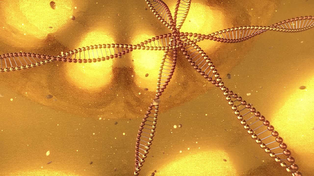 dna 분자의 소용돌이와 함께 황금 기하학적 배경 3d 렌더링 루프 4k