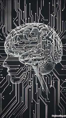 prompt engineering, technology, idea, brain in white line on black background