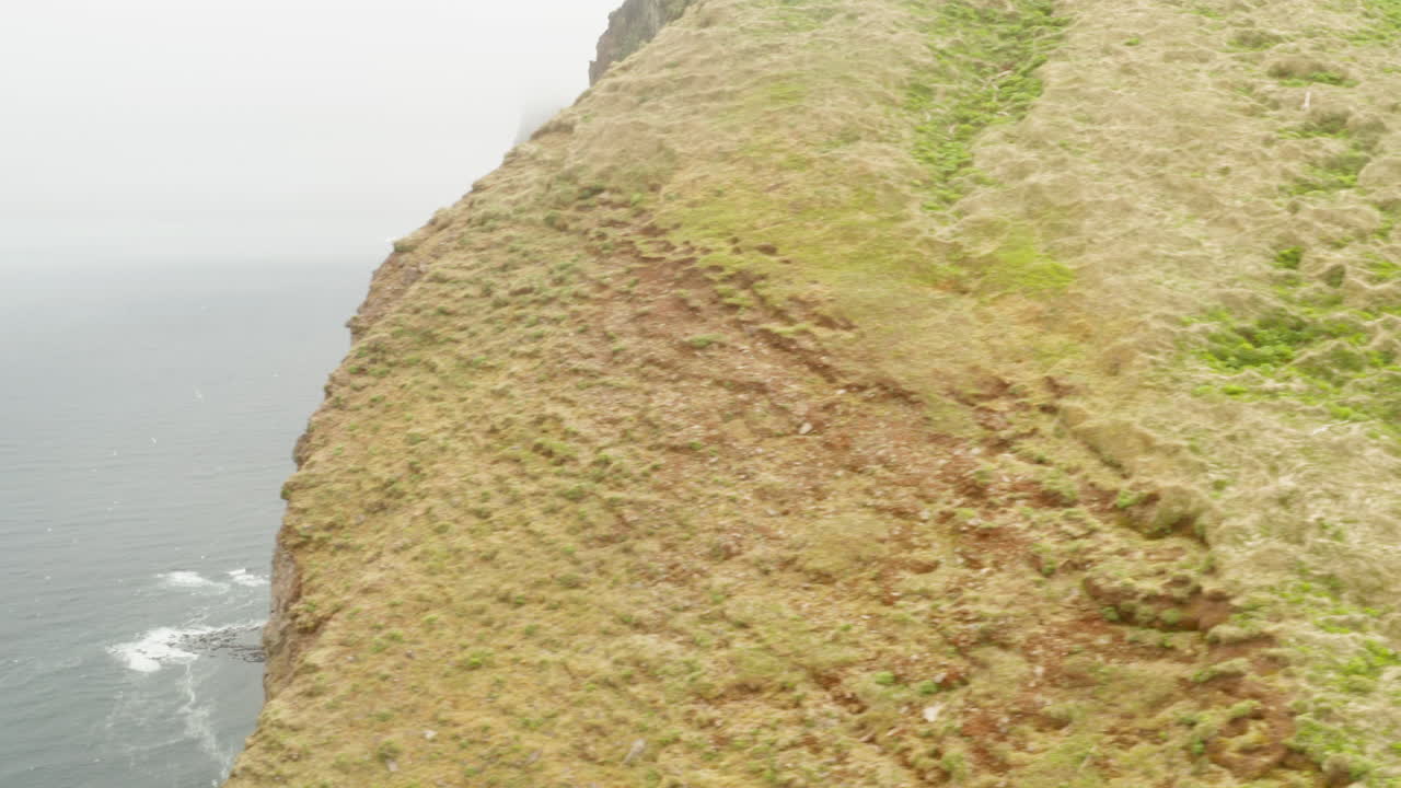 revelación aérea de los enormes acantilados marinos del charrán ártico de hornbjarg en hornstrandir