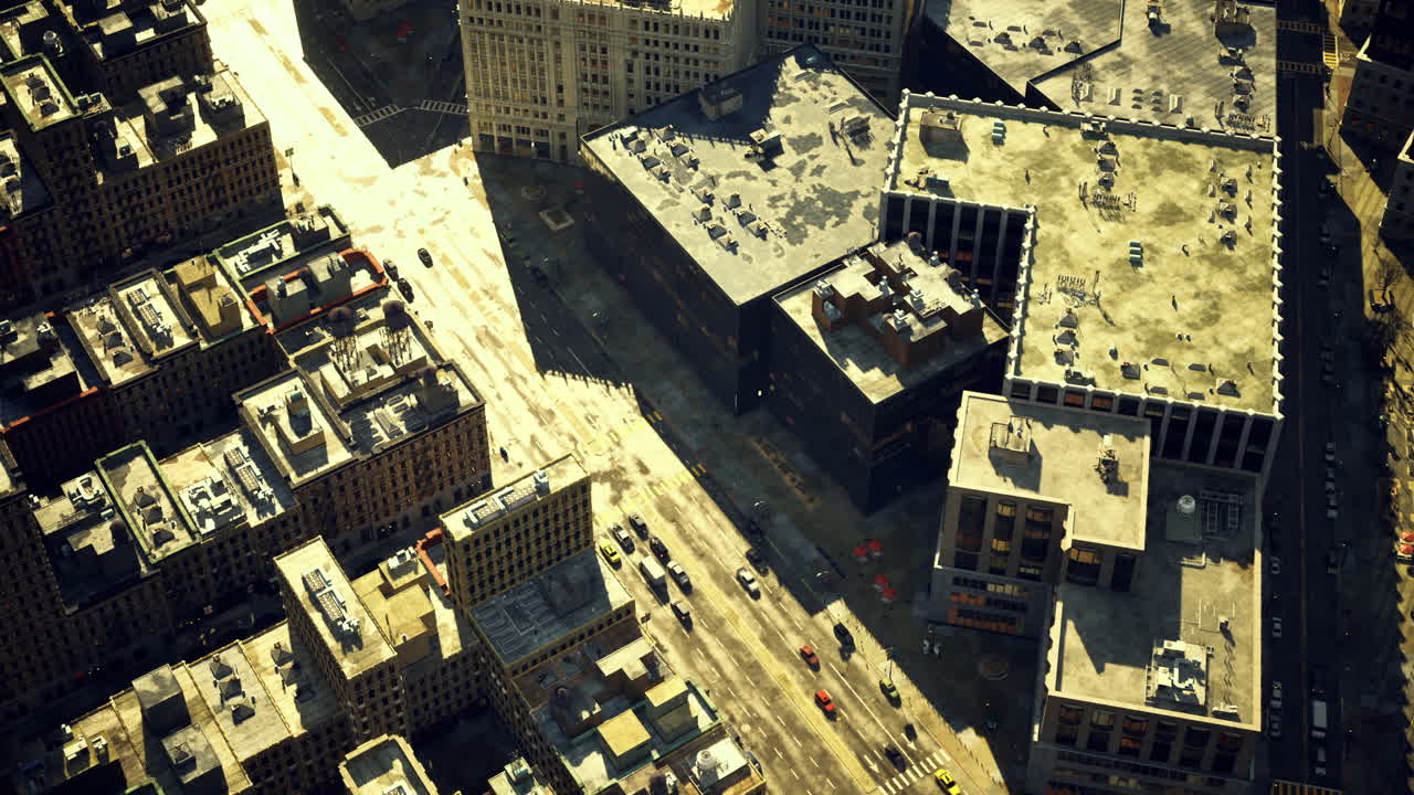 Urban landscape view showcasing streets and buildings under sunlight