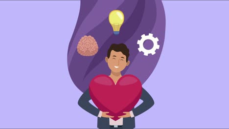 animación de salud mental con un hombre de negocios levantando el corazón