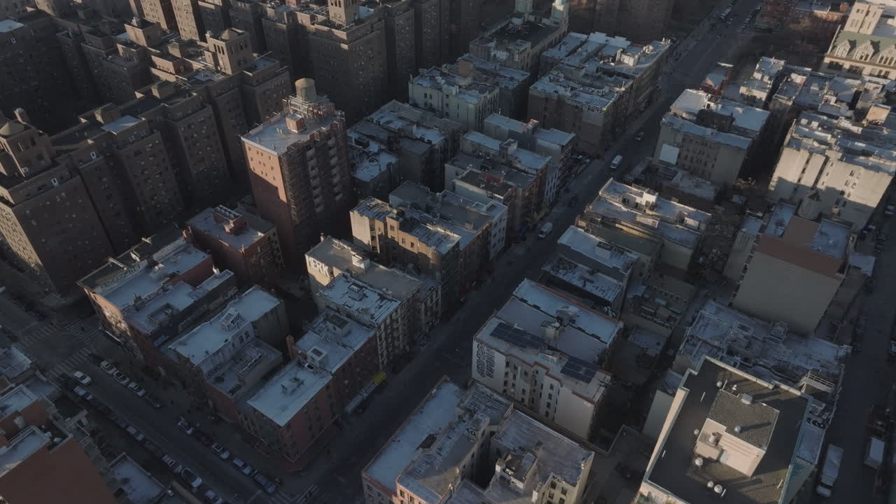 Aerial view of New York City’s Chinatown on a winter morning