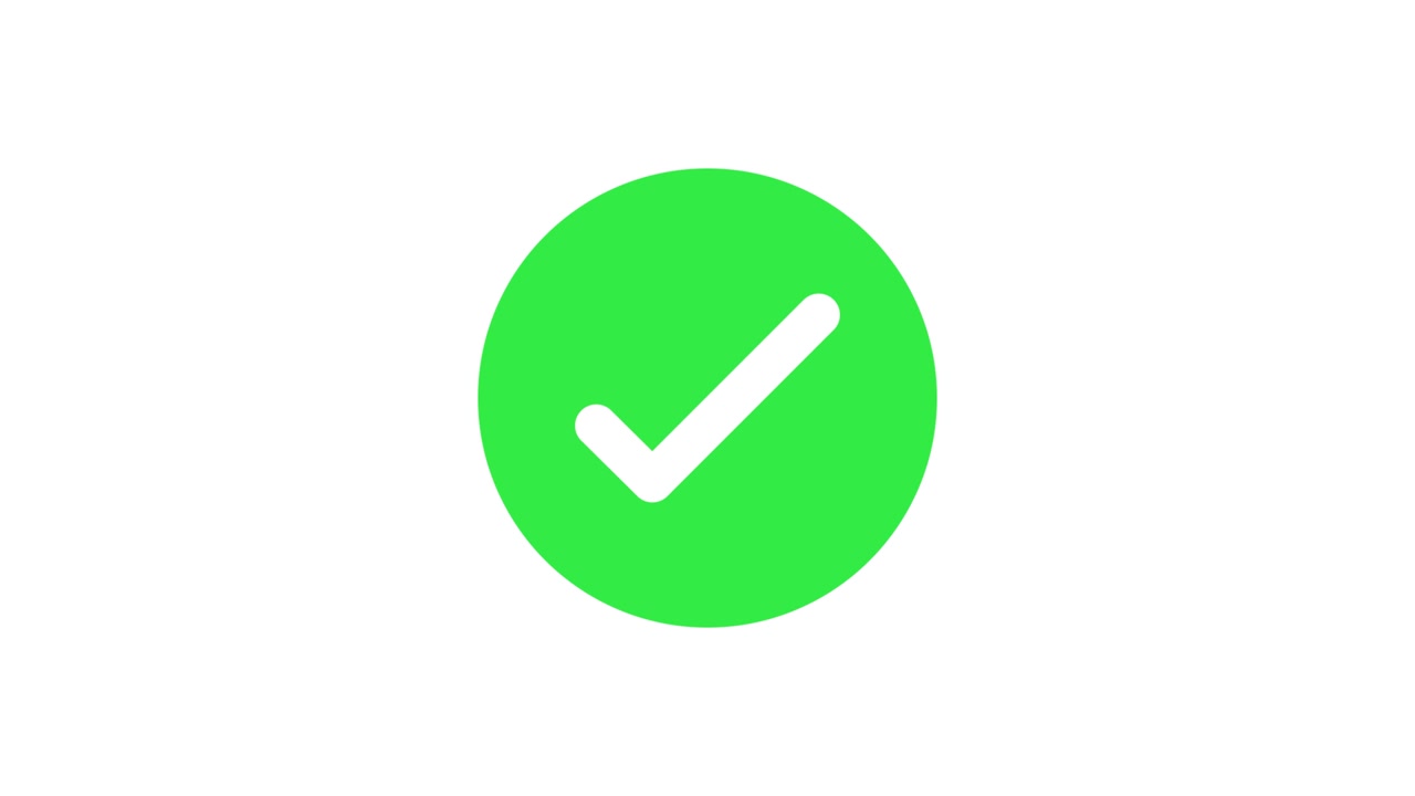 Green check mark icon approval animation isolated on white background