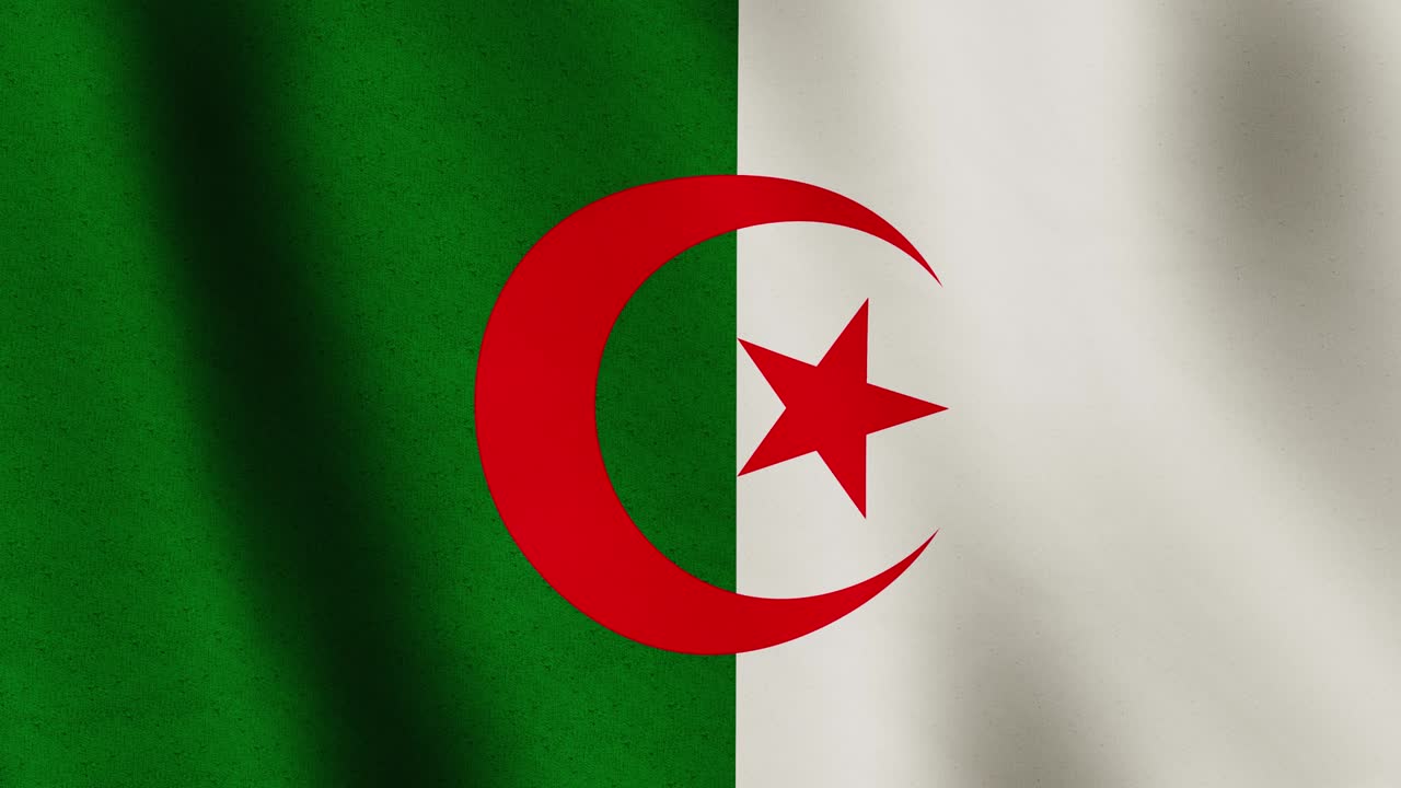флаг алжира на заднем плане, размахивающий тканевым флагом - анимационное видео