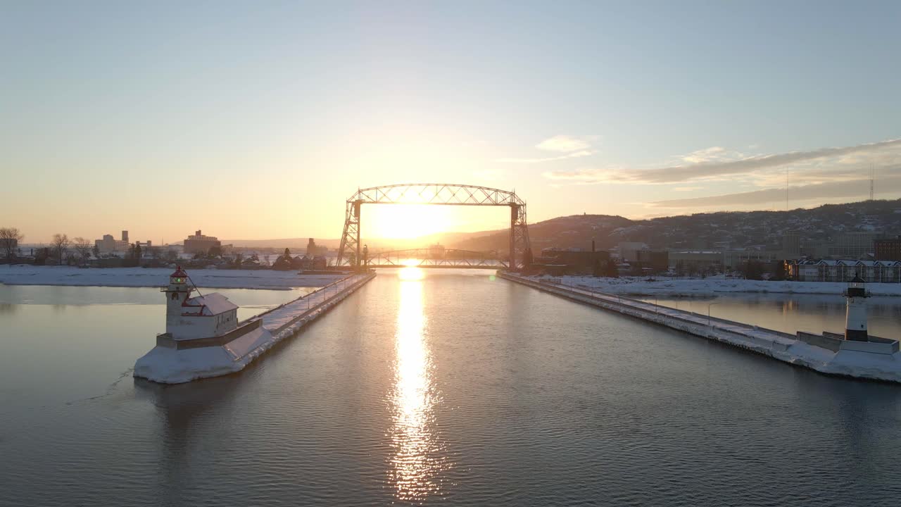 Winter sunset in Duluth Minnesota, Superior Wisconsin