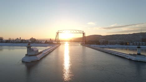 winter sunset in duluth minnesota, superior wisconsin