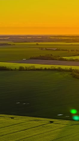 golden hour glow rolls over deep green fields in rural farmland under empty vibrant sky
