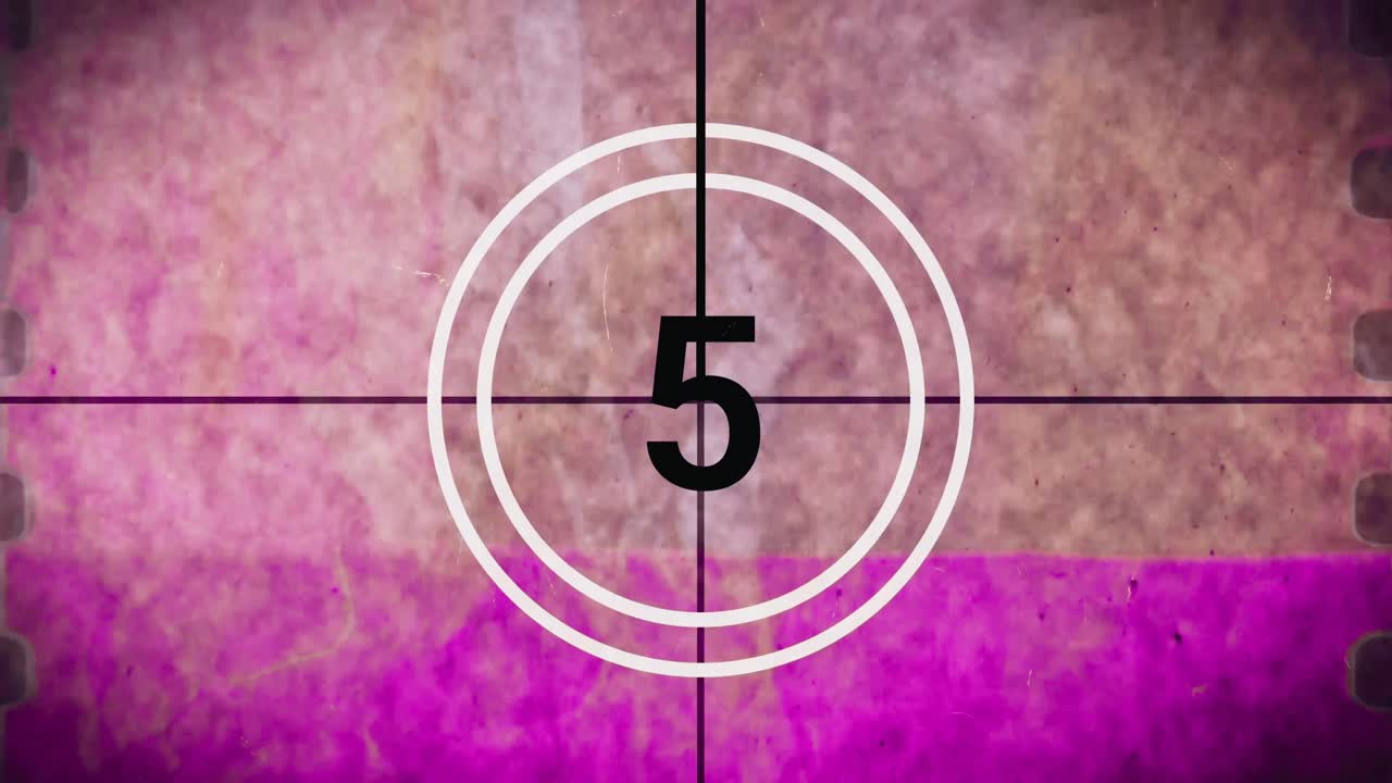 Vintage Film Countdown with Pink and Purple Grunge Texture