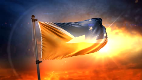 tierra del fuego bandera retroiluminada en hermoso amanecer bucle cámara lenta 4k