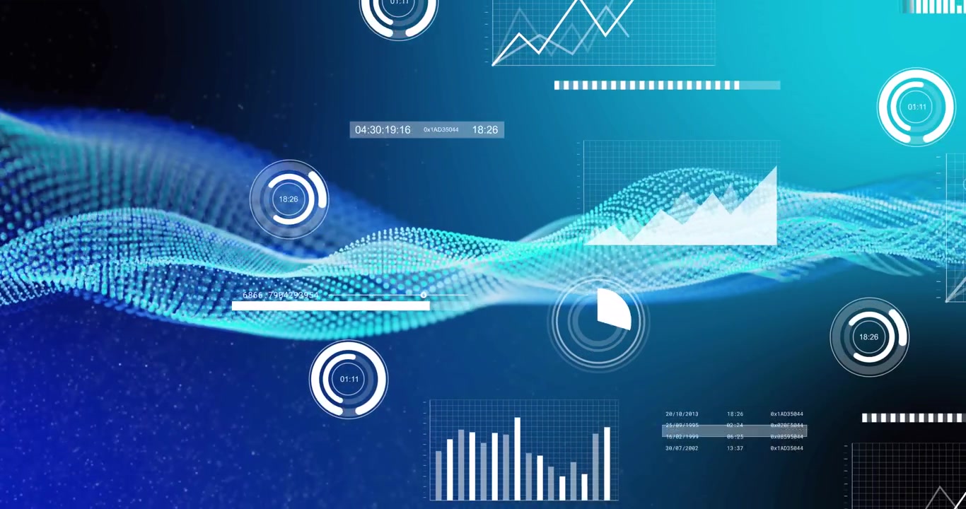 Animation of blue digital mesh waving on blue background