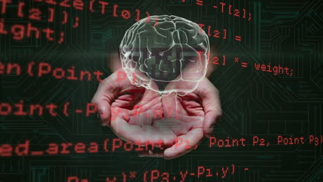animación del procesamiento de datos y el cerebro humano a mano sobre un fondo oscuro