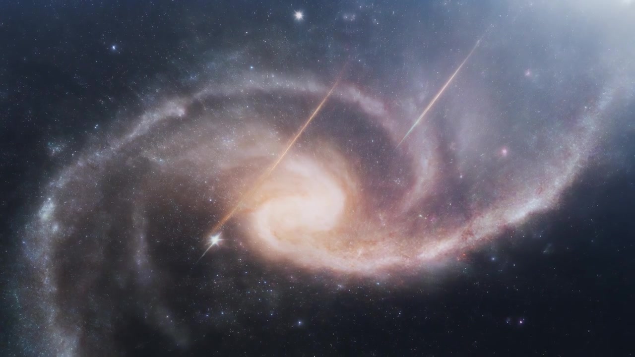 Galassia a spirale in rotazione nello spazio profondo con scie luminose incandescenti