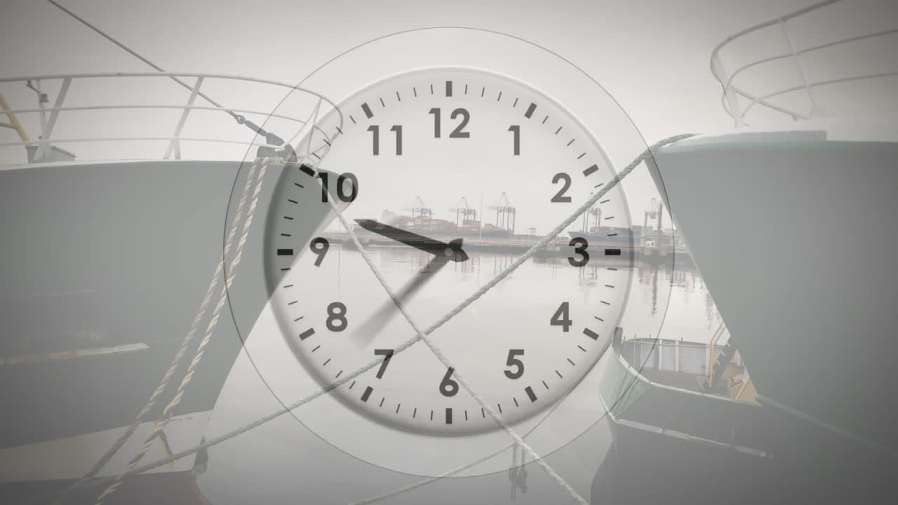 animación del reloj sobre los barcos atracados en el puerto