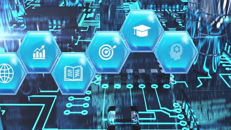 animation of computer circuit board with digital icons