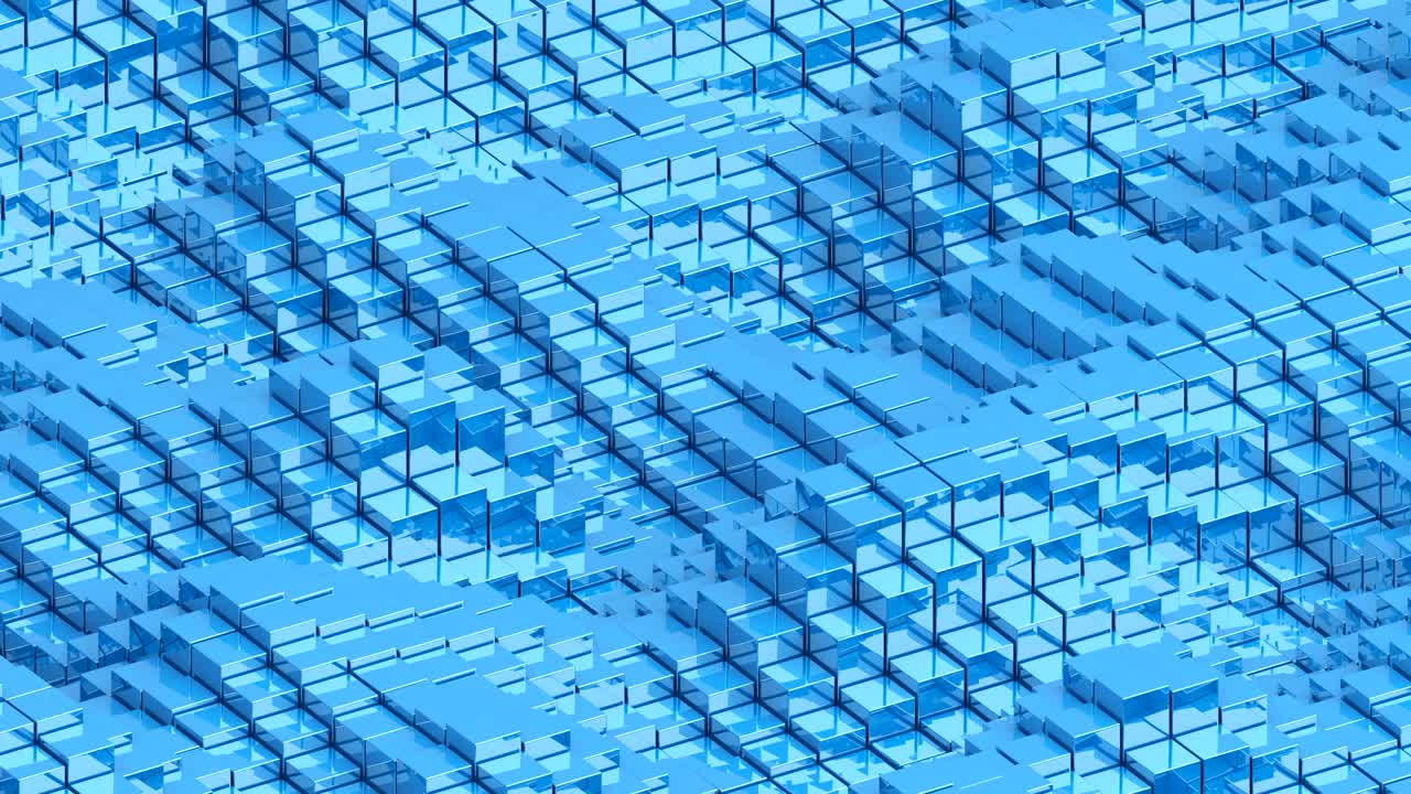 Waving surface with glossy blue cubes animation background