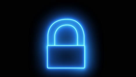 glowing neon lock icon isolated on black background