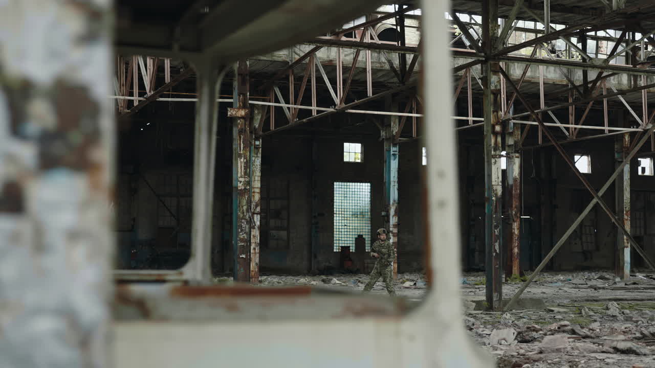Abandoned Factory with Soldier