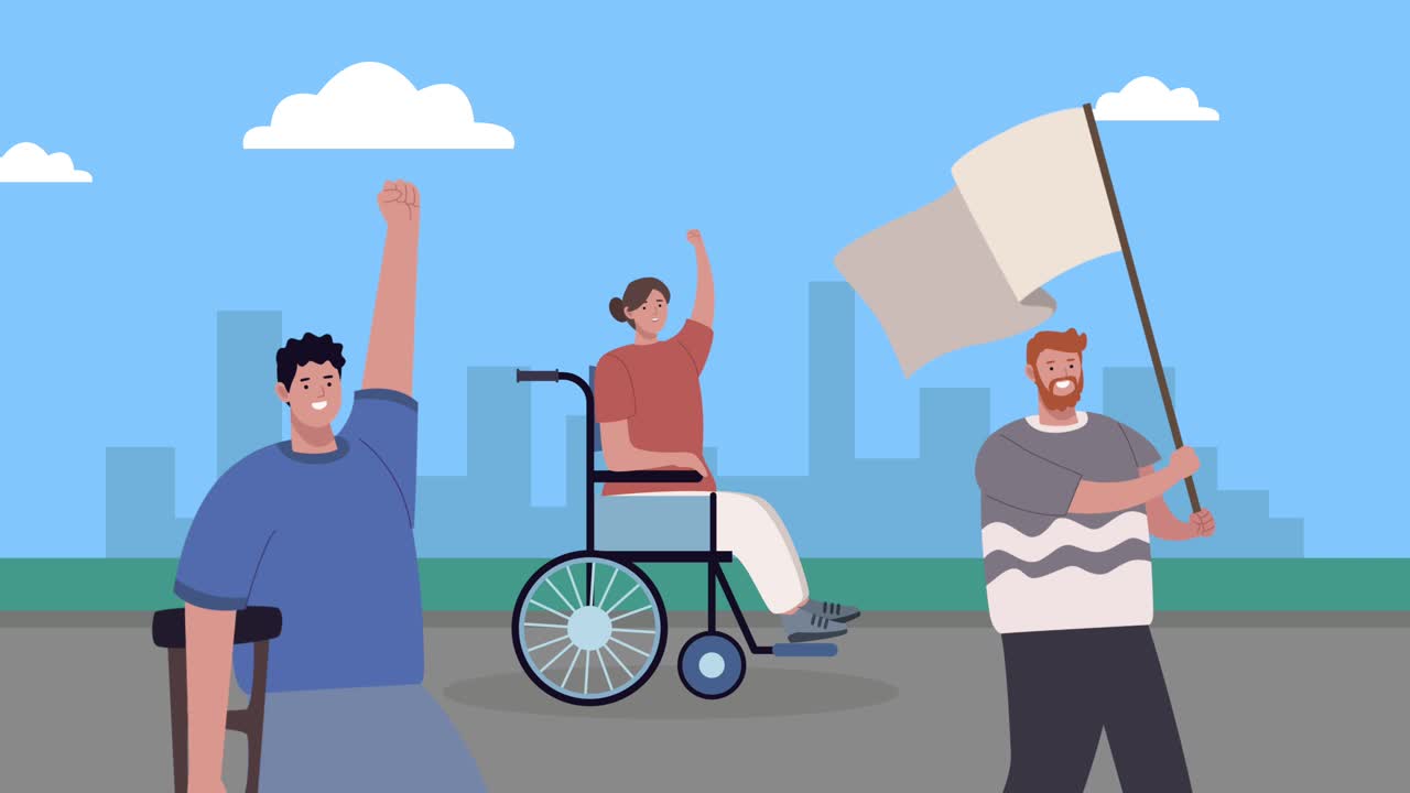 장애인들은 도시에 있는 인물들에 대해 항의하고 있습니다.