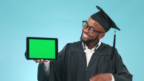 Green-screen,-pointing-and-black-man-with-a-tablet