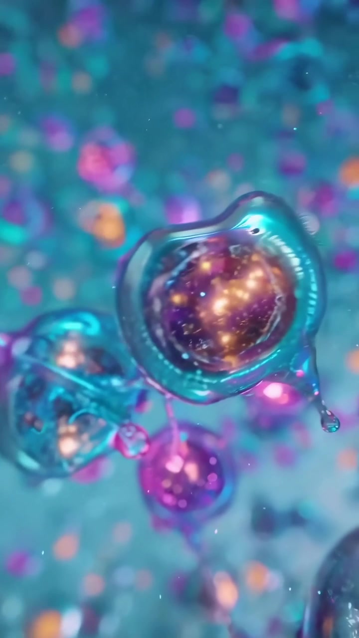 Abstract Animation of Glowing Liquid Spheres Floating in Space