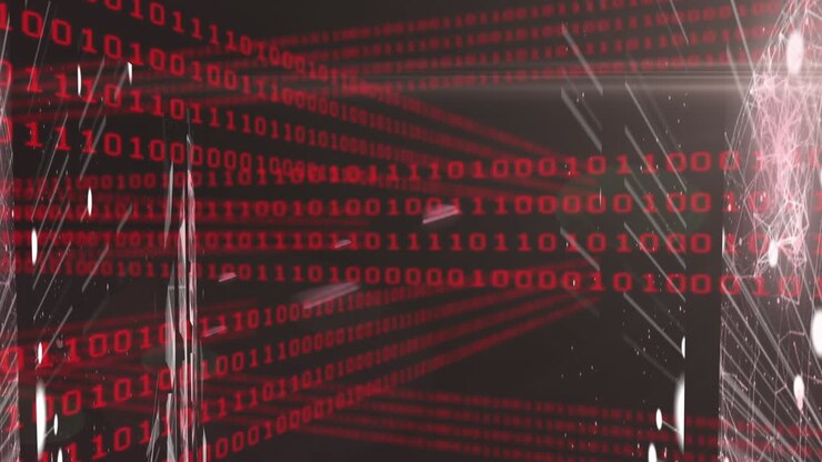 Animation of binary system data processing over black background