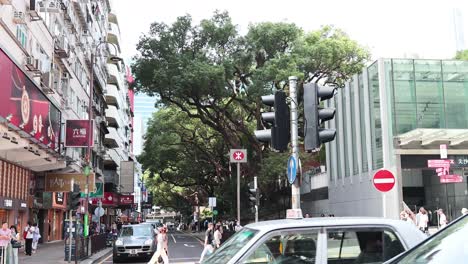 traffic and pedestrians at a city intersection