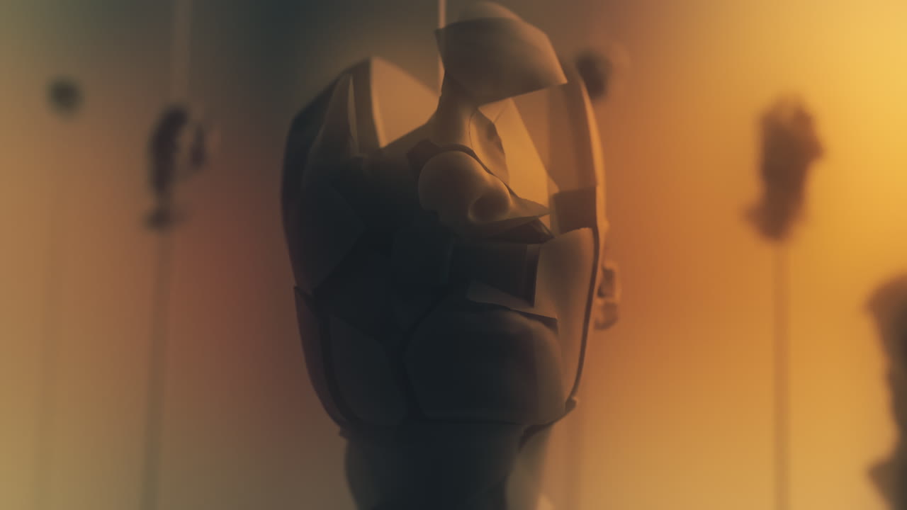 Crushed android heads on spikes on the yellow background