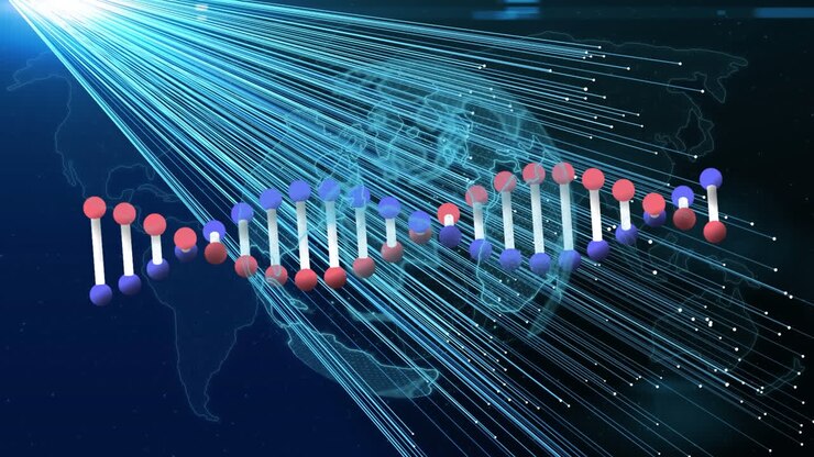 Animation of globe with dna strand and network of connections