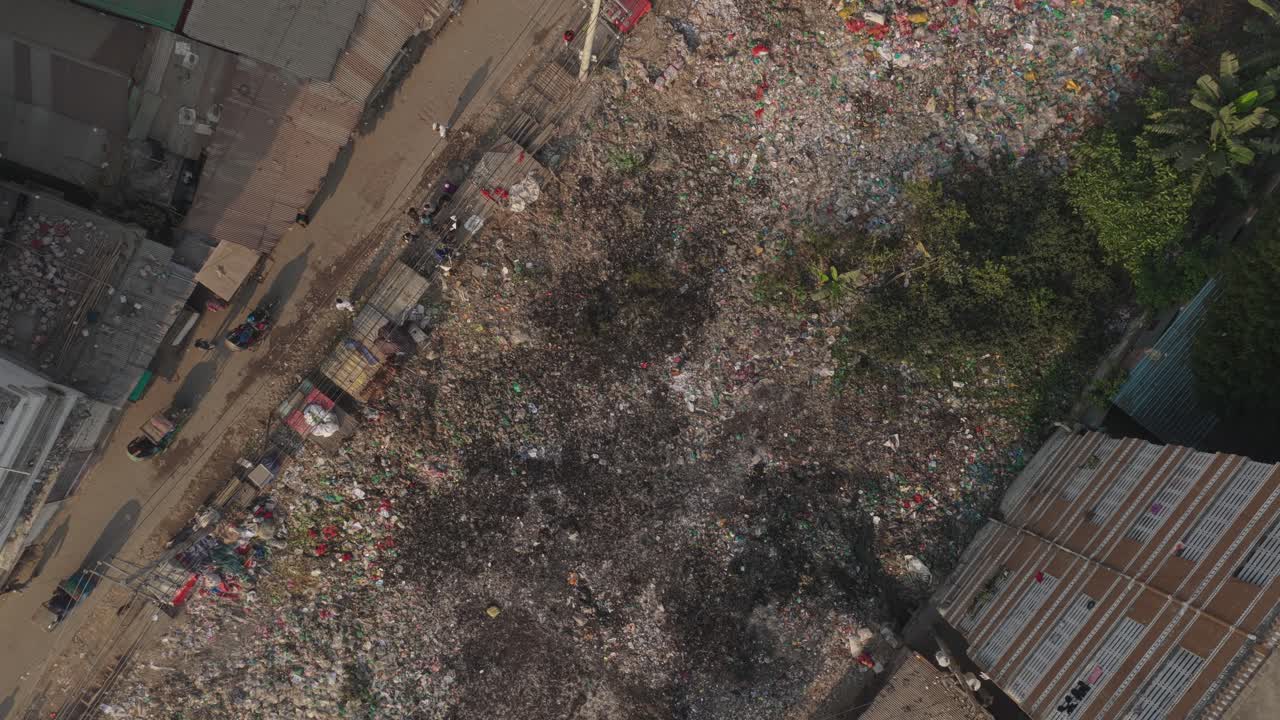 Aerial Top-Down View of a Large Urban Garbage Landfill