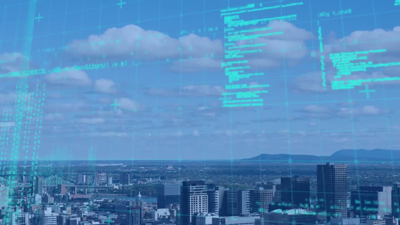 animación del procesamiento de datos sobre el paisaje urbano