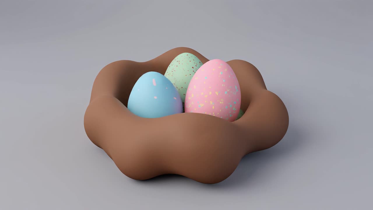 Colorful Speckled Easter Eggs Appearing in a Brown Nest