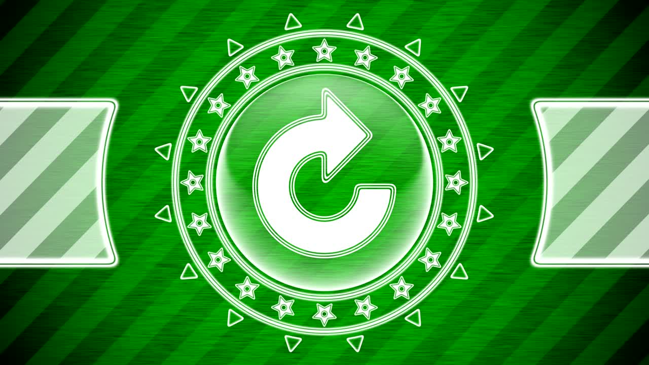 Repeat icon in circle shape and green striped background. Illustration.