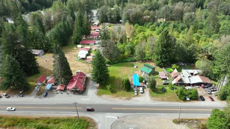 Sliding-aerial-view-of-Baring,-Washington-during-summer