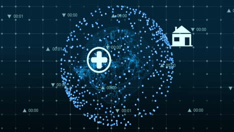 medical data processing animation over digital globe with network connections