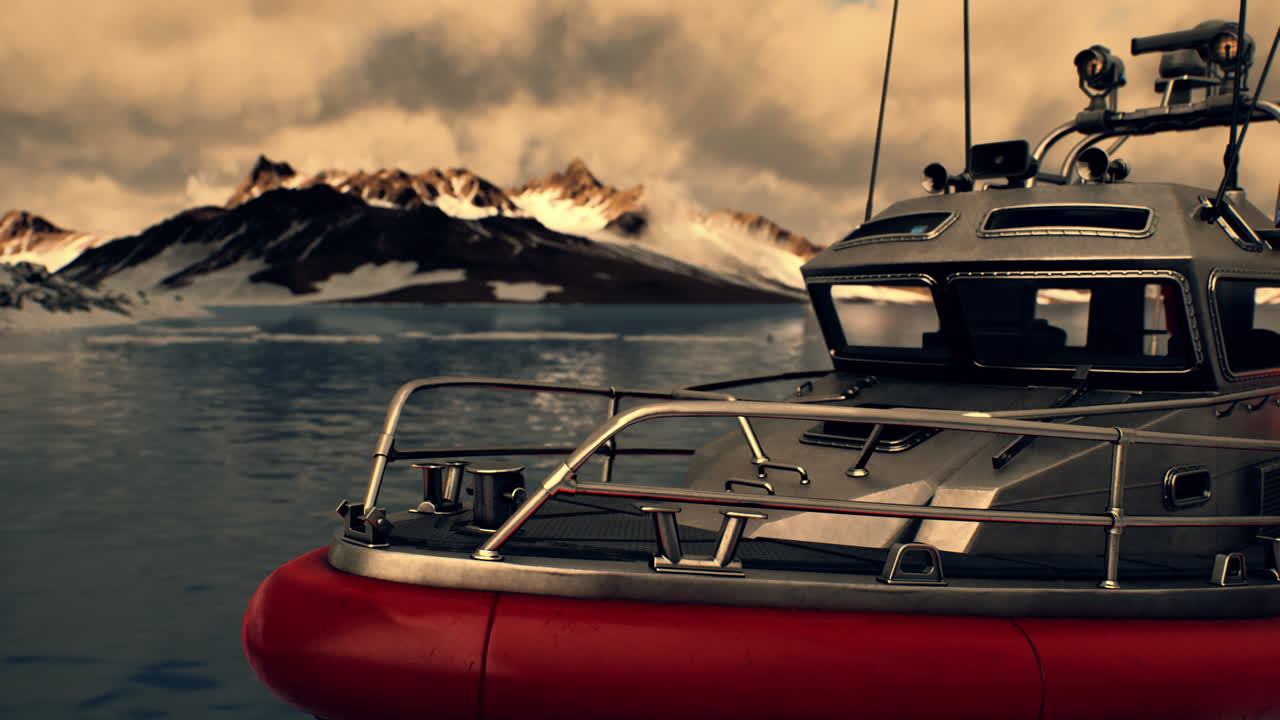 resque boat in cold northern sea