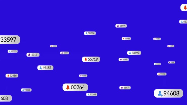 Animation of social media data processing over blue background