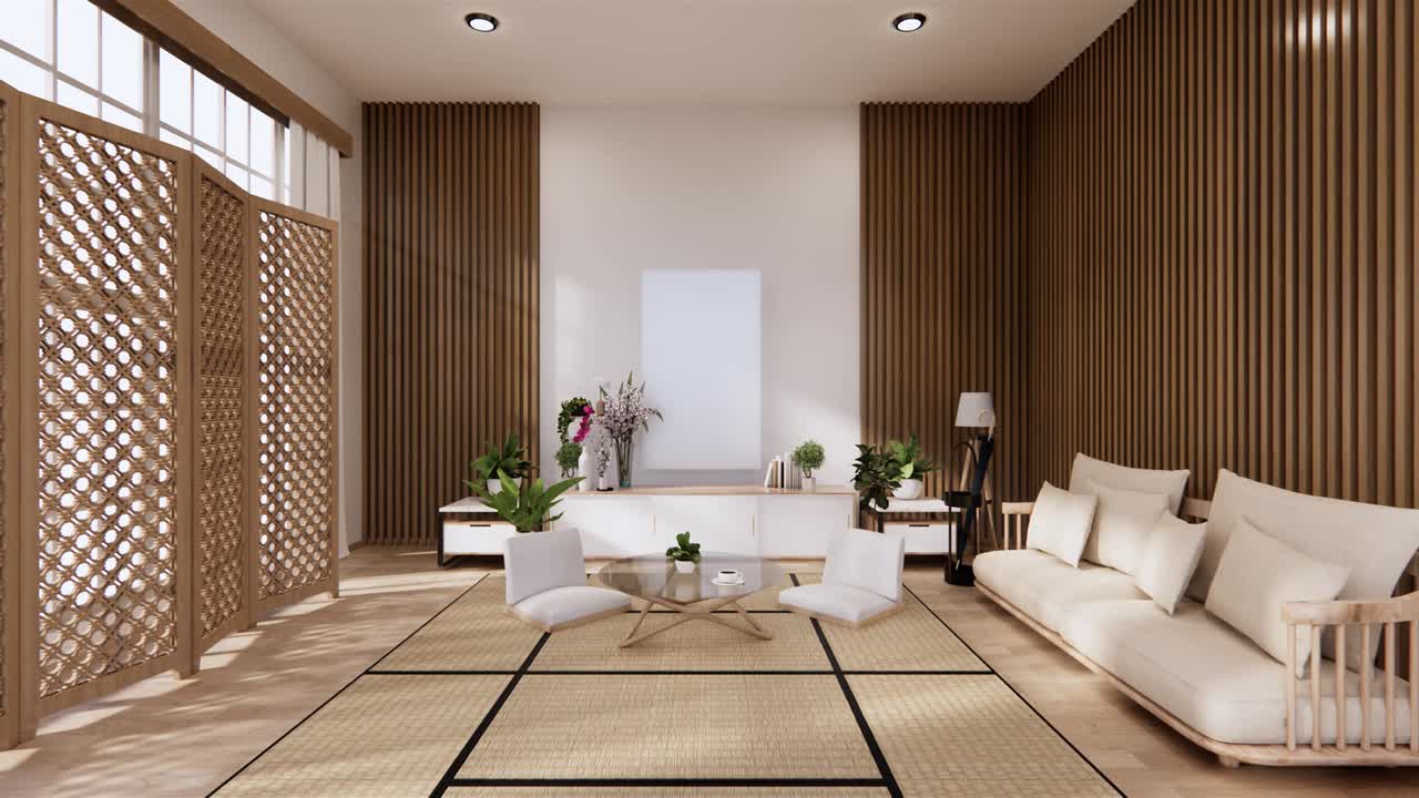 일본어 - 젠 스타일, 미니멀 디자인. 3d 렌더링